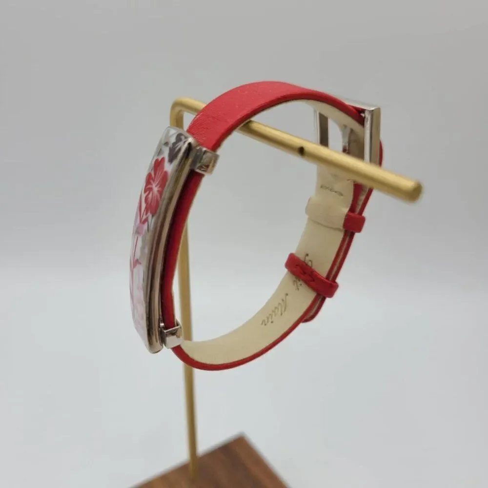 Bernaraud Limoges Porcelain Red Floral Red Leather Bracelet NWOT!